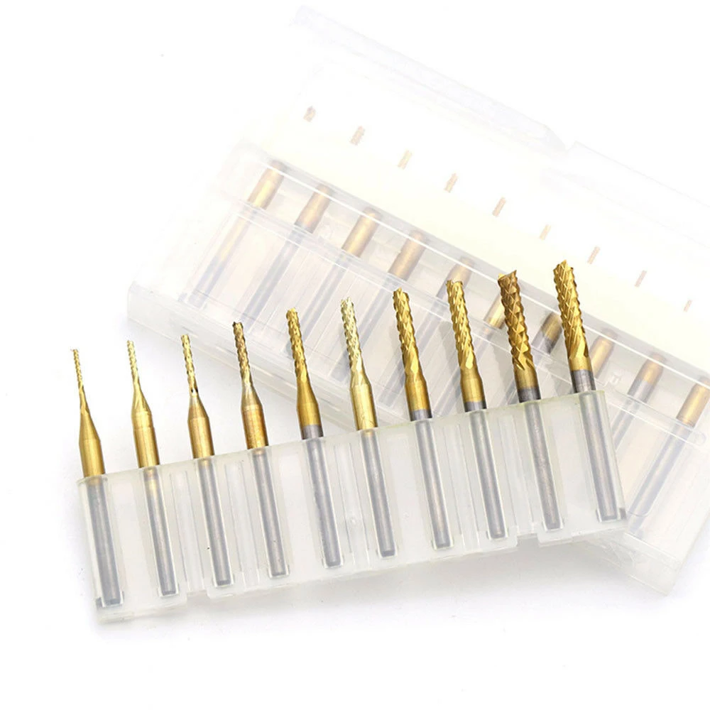 10Pcs 0.8-3.175Mm Pcb Drill Bits 1/8 Inch Cnc End Mill Engraving Cutter Set For Power Tools