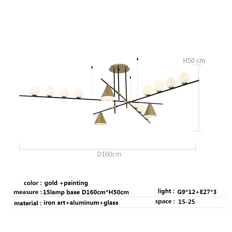 Скандинавский стеклянный шар люстра светильник ing современная спальня/Кабинет Подвесной светильник Арт деко светильник домашняя люстра - Цвет абажура: 15lamp gold A