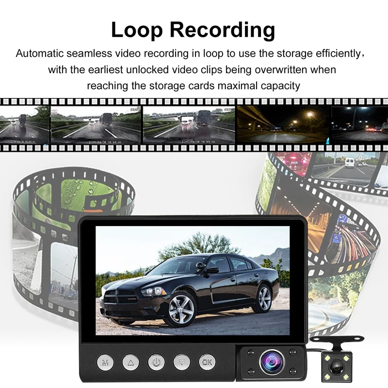 Автомобильная dvr камера с 3 объективами, 4,0 дюймов, Full HD, 1080 P, ЖК-экран, 170 градусов, заднего вида, g-сенсор, авто видеорегистратор, инфракрасное ночное видение, автомобиль Ca