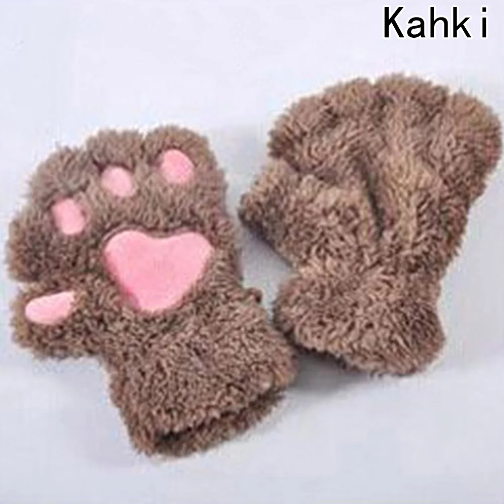Новинка 1 пара зимние женские Милая кошачья лапа плюшевые варежки короткие перчатки без пальцев