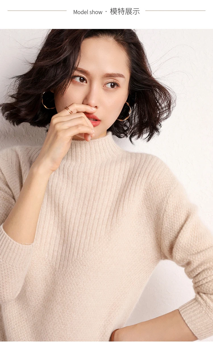 Autumn Winter New Women Cashmere Sweater Half high collar knit pullover female Solid slim warm sweater Hollow