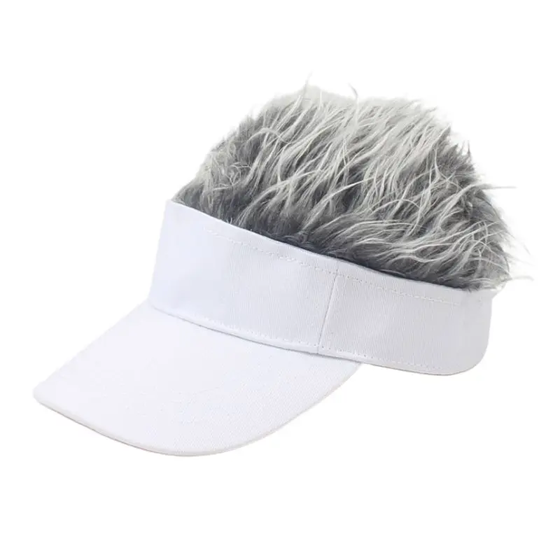 Adult Kids Funny Baseball Cap with Spiked Fake Hair Wig Solid Color Adjustable Snapback Sun Visor Hat Hip Hop Streetwear Gift