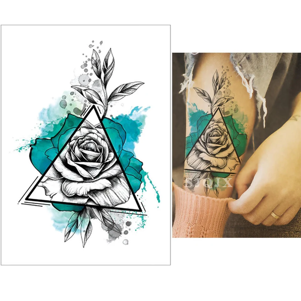 Flower Temporary Tattoo Stickers Red Rose Peony Clock Waterproof Tattoo Blue Gold Plant Body Art Tattoo For Women Aliexpress