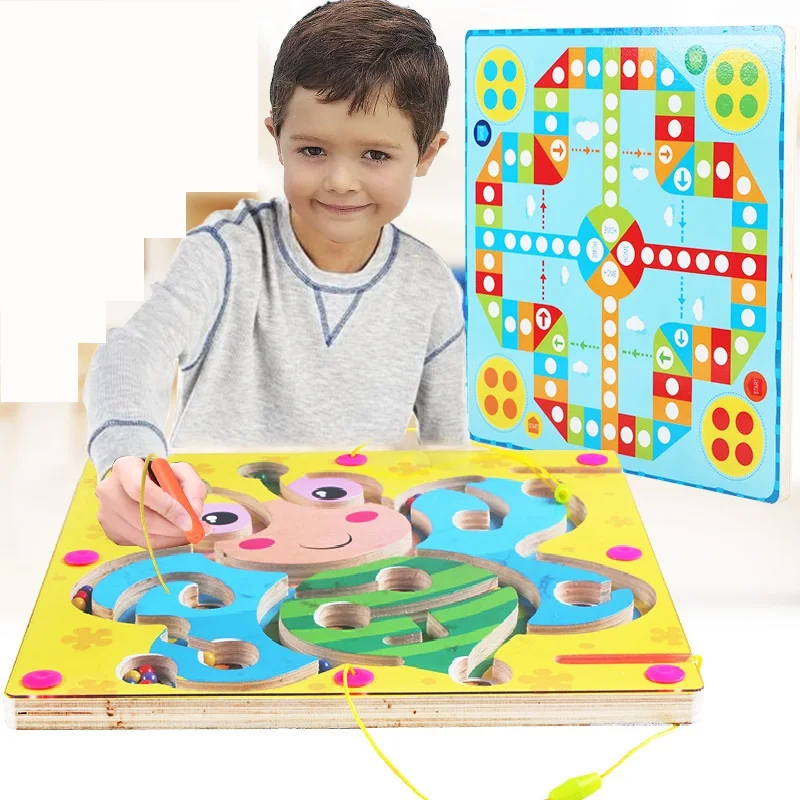 

Children Montessori Toy Wooden 3D Puzzle Animals Marble Maze Magnetic Run Balls Labyrinth Flying Chess Game Kid Gift