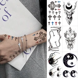 Waterproof Temporary Tattoo Stickers Cross Spider Antlers Moon Old School Flash Tatto Man Woman Wrist Body Art Fake Tatoo Kids
