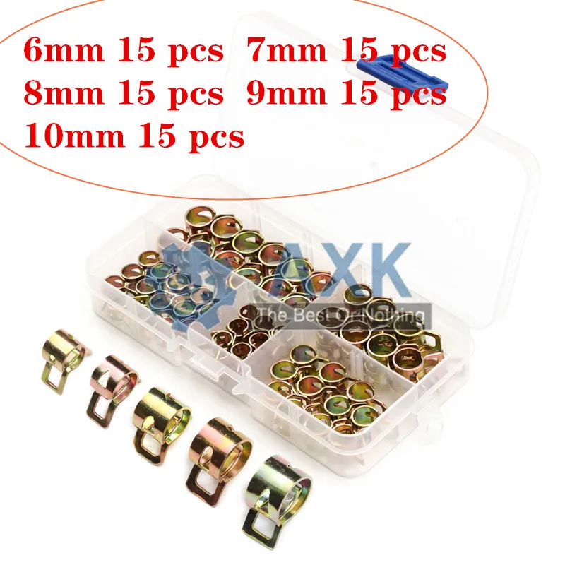 75Pcs/set 6-10mm Q673B Vacuum Spring Fuel Oil Water CPU Hose Clip Pipe Tube for Band Clamp Metal Fastener Assortment Kit
