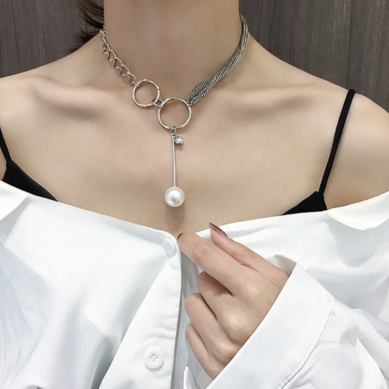 New Korean Pearl Necklaces for Women Gold Color Link Chain