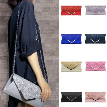 

Women's Wallet Glitter Shimmer Envelope Ladies Sequins Clutch Party Smart Handbag Single Evening Prom Jane Strap With Bag B5G6