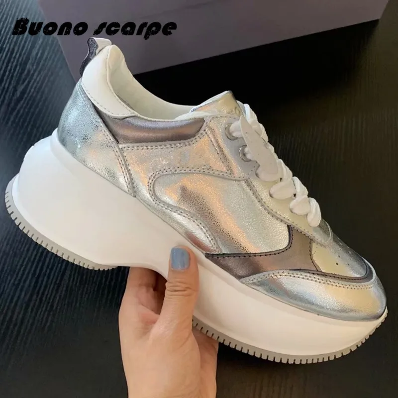 Buonoscarpe/ высококачественные кроссовки на платформе последней модели; женская Высококачественная Кожаная Обувь На Шнуровке Для Бега; модная трендовая обувь на плоской подошве