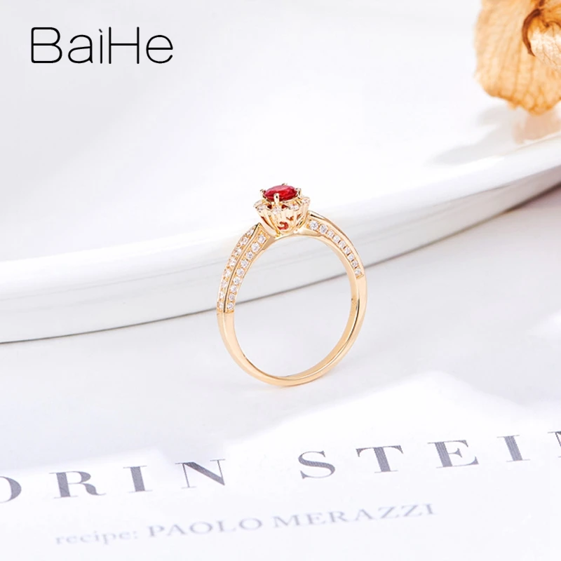 BAIHE Solid 14 к желтое золото круглый 0.25ct натуральный рубин 0.31ct натуральные бриллианты обручальное кольцо подарок для женщин модное Ювелирное кольцо