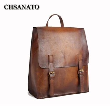 

CHSANATO Unisex Women Men's Backpacks for Teenager Vintage Cow Leather Back Pack High Quality Travel Backpacks School Bags