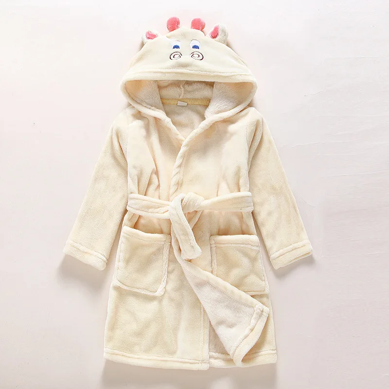 New Winter Flannel Kids Sleepwear Robe For Baby Boy Girls Cartoon Animal Bathrobe Autumn Hooded Warm Children Pajamas Bathgrowns (12)