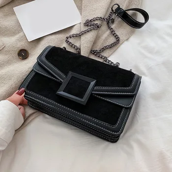 

Vintage Retro Scrub Leather Hand Bags Chain Shoulder & Crossbody Bag Women Winter Messenger Pack Phone Purse Small Square Bag