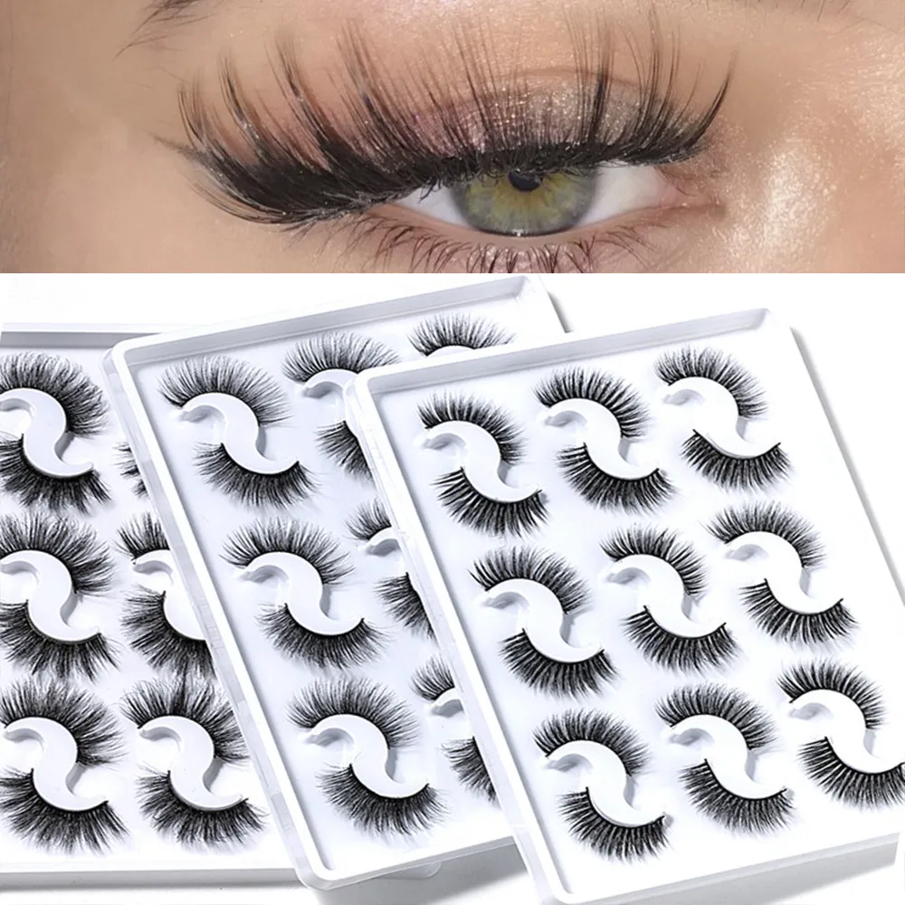 

2020 New 8/9/10 Pairs 5/6D Mink False Eyelashes Natural Wispy Fluffy Dramatic Volume Fake Lashes Extension Handmade Eyelash