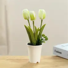 

Bloom Forever Artificial Bonsai Aesthetic Plastic Wedding Craft Fake Tulip with Flowerpot for Desktop