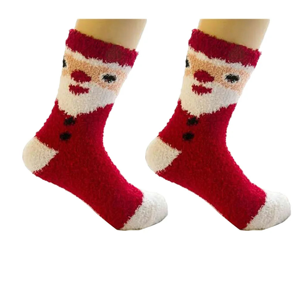Женские зимние теплые полосатые носки с принтом Санта Клауса и оленя, Короткие рождественские кашемировые носки кораллового цвета, милые бархатные женские носки кораллового цвета