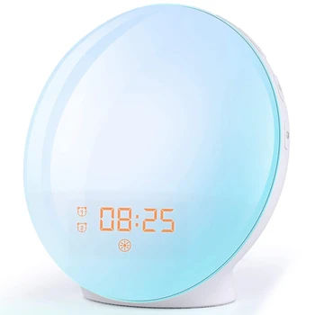 

HOT Alarm Clock Wake Up Light Light Alarm Clock with Sunrise/Sunset Simulation Dual Alarms, 7 Colors Atmosphere Lamp EU Plug