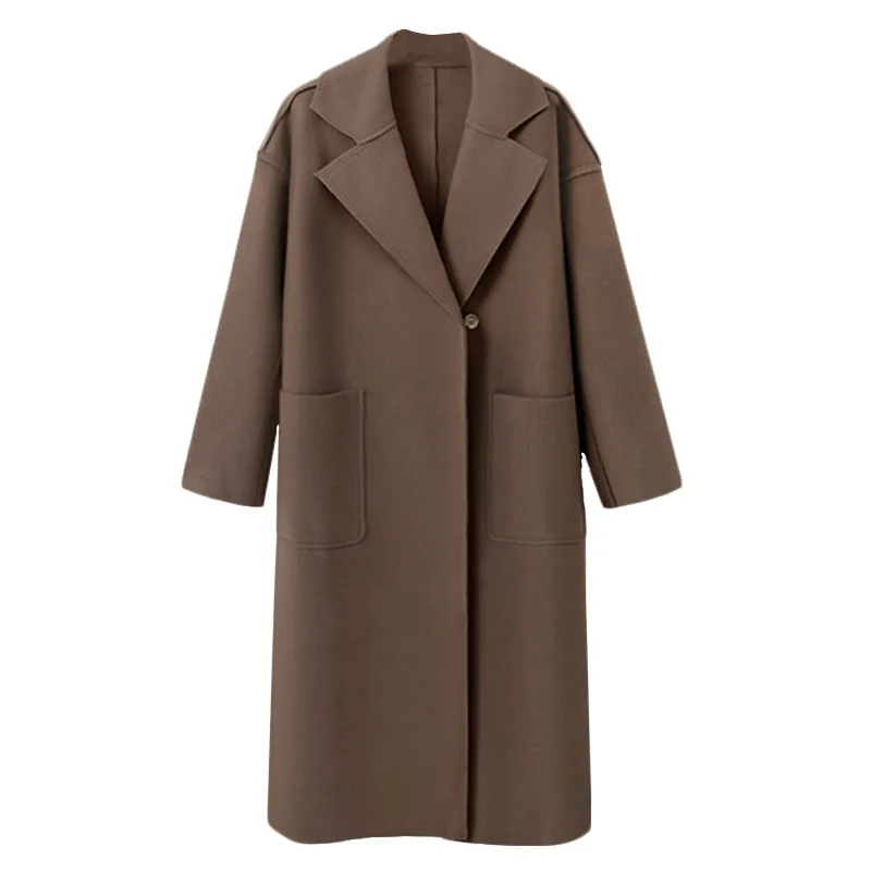 Casaco feminino UK женское осенне-зимнее классическое простое длинное шерстяное пальто макси Женская верхняя одежда manteau femme - Цвет: Коричневый