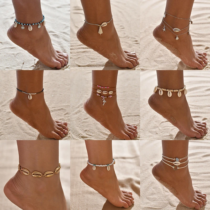 Wukalo Antique Gold Color Women shell sequins Beads Geometric Anklet Bracelet Charm Bohemian Ankle Bracelet Boho Foot Jewelry Wukalo Antique Gold Color Women shell sequins Beads Geometric Anklet Bracelet Charm Bohemian Ankle Bracelet Boho Foot Jewelry