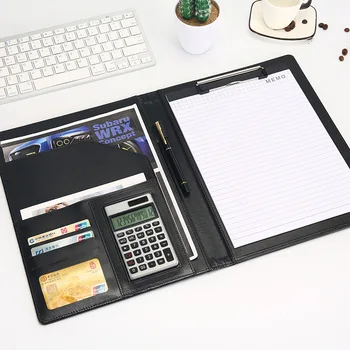 

A4 Leather Document File Folder Bags Calculator Multifunction Office Supplies Organizer Manager Pads Briefcase File Holder Gift