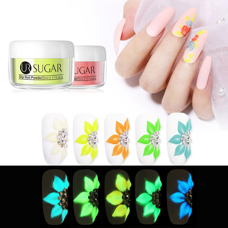 

UR SUGAR Luminous Dip Glitter Powder 3 IN 1 Acrylic Powder Extension Nail Chrome Nails Decorations 12 Colors Glow in Dark