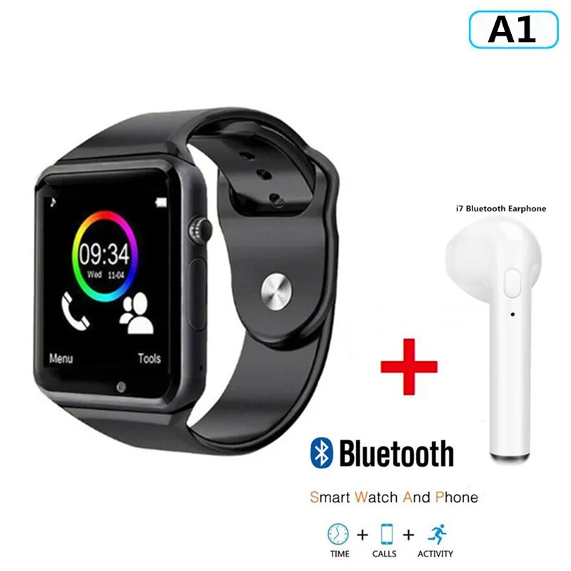 Black Add i7 Смарт часы A1 Bluetooth наручные часы Спорт Шагомер с SIM TF слот для карты камера SmartWatch для телефона Android PK DZ09 GT08 Y1 - Цвет: Black Add i7