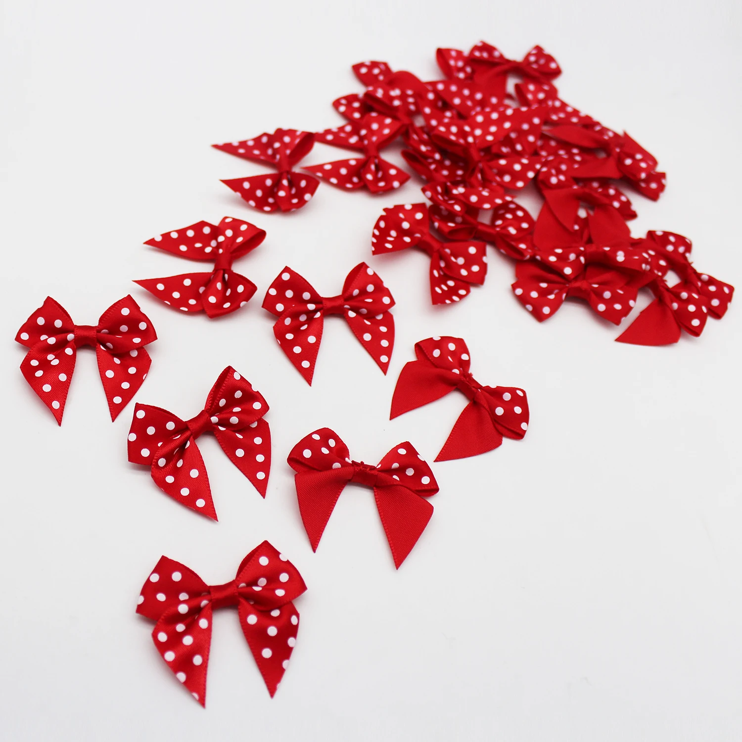 50Pcs Satin Ribbon Bow DIY Decoration Accessories Polka Dot Printed Ribbon Flower 45MM Gold Sliver Edge Satin Bow 5/8"