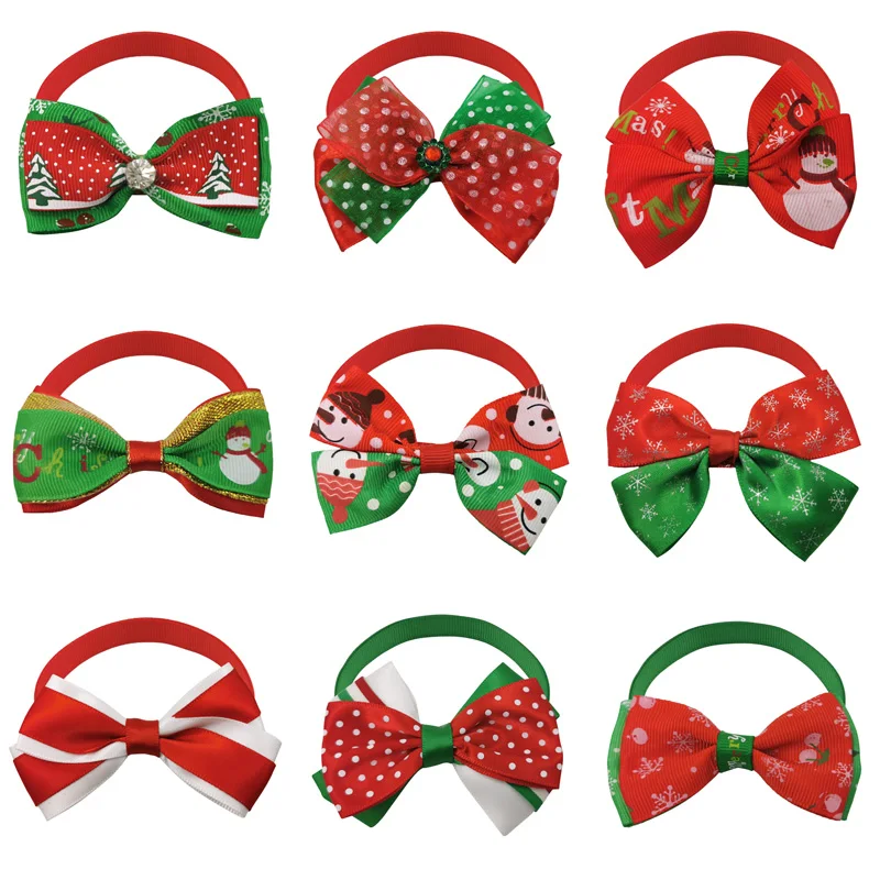 Christmas Pet Dog Grooming Accessories Santa Puppy Dog Cat Bow Tie Adjustable Bows For Dogs Pet Products Mix Colors Wholesale