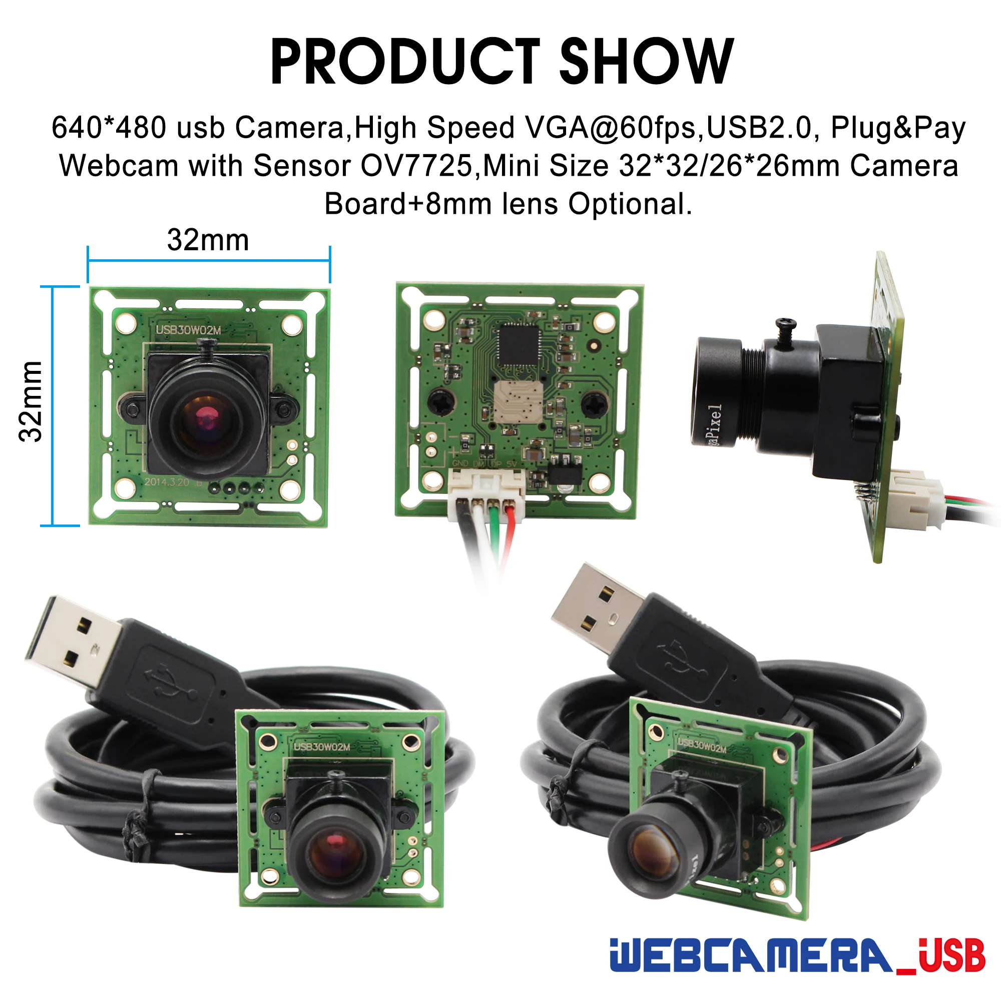 ELP 640*480 VGA USB2.0 OmniVision OV7725 цветной CMOS M12 объектив USB модуль камеры с MJPEG 60 fps плата