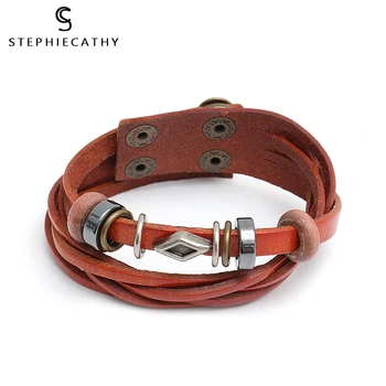

SC Women Retro Bracelet Italian Leather Accessories Handmade Vintage Multilayer Leather Bangle Female Casual Adjustable Wristlet