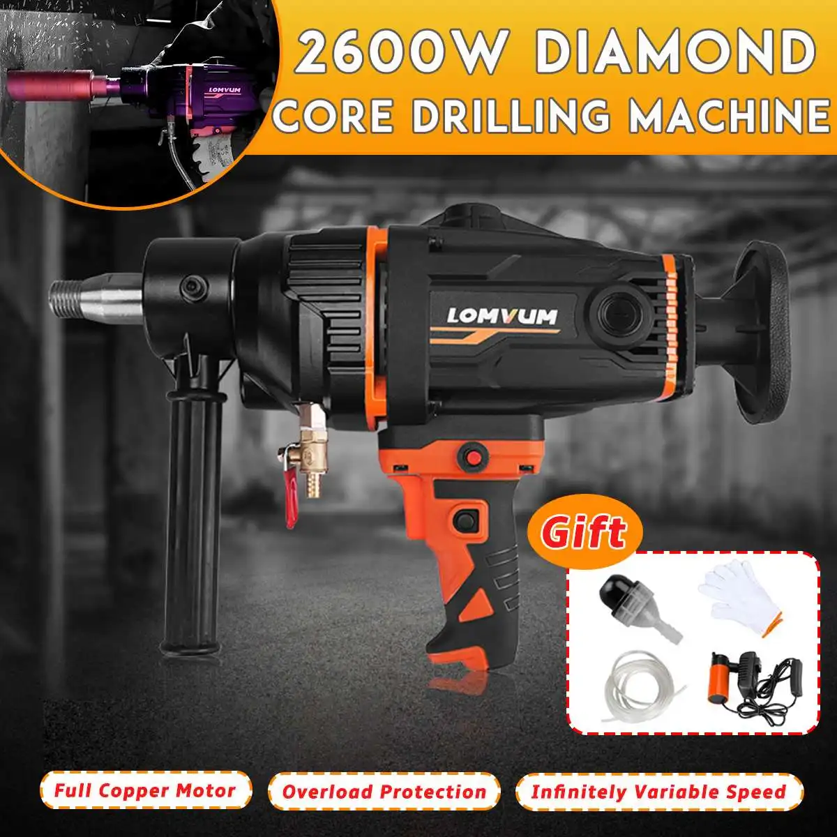 

2600W 280mm Hand-held Vertical Drilling Machine Diamond Concrete Core Drill Machine Water Drilling with Water Pump