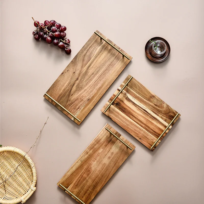 Style Wooden Tray Natural Acacia Wood Binaural Sushi Steak Plate Dessert Pizza Rectangular Restaurant Kitchen Set | Дом и сад