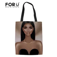 FORUDESIGNS складные сумки для покупок для женщин черные художественные африканские холщовые женские сумки шопперы эко Ткань сумка для девочек большие книжные сумки Bolsa