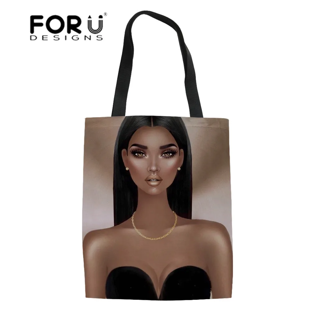 

FORUDESIGNS Foldable Shopping Bags for Women Black Art African Canvas Tote Bags Ladies Eco Fabric Bag Girls Large Bookbags Bolsa