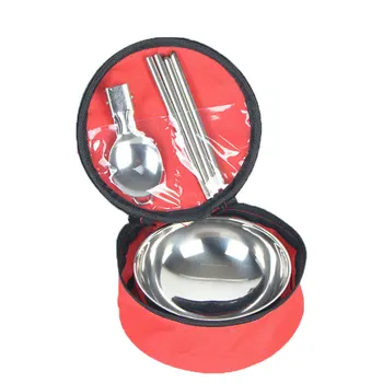 

Hiking Outdoor Tableware Set With Bag Picnic Portable Stainless Steel Spoon Chopsticks Tools Travel Folding Camping Cutlery Bowl