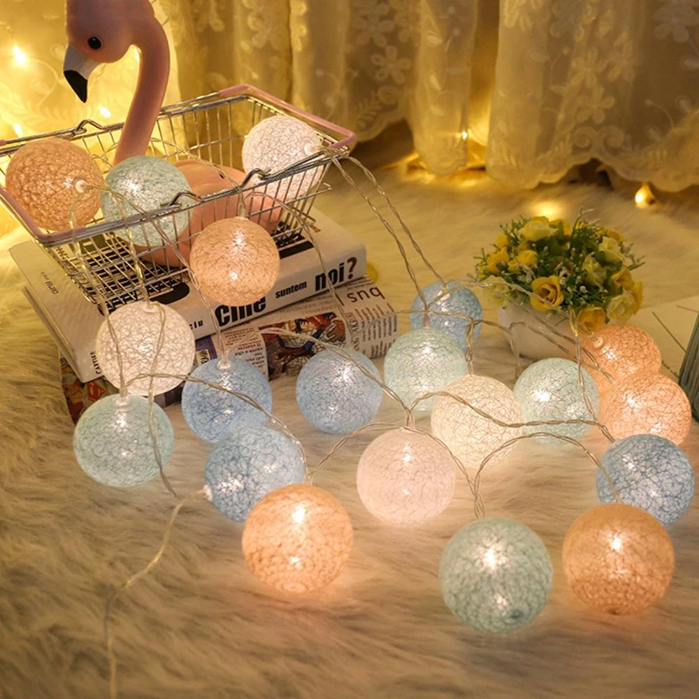 2M 20 LED Cotton Garland Balls Lights String Christmas Easter Outdoor Hanging Party Baby Kids Room Bed Fairy Lights Decorations white string lights