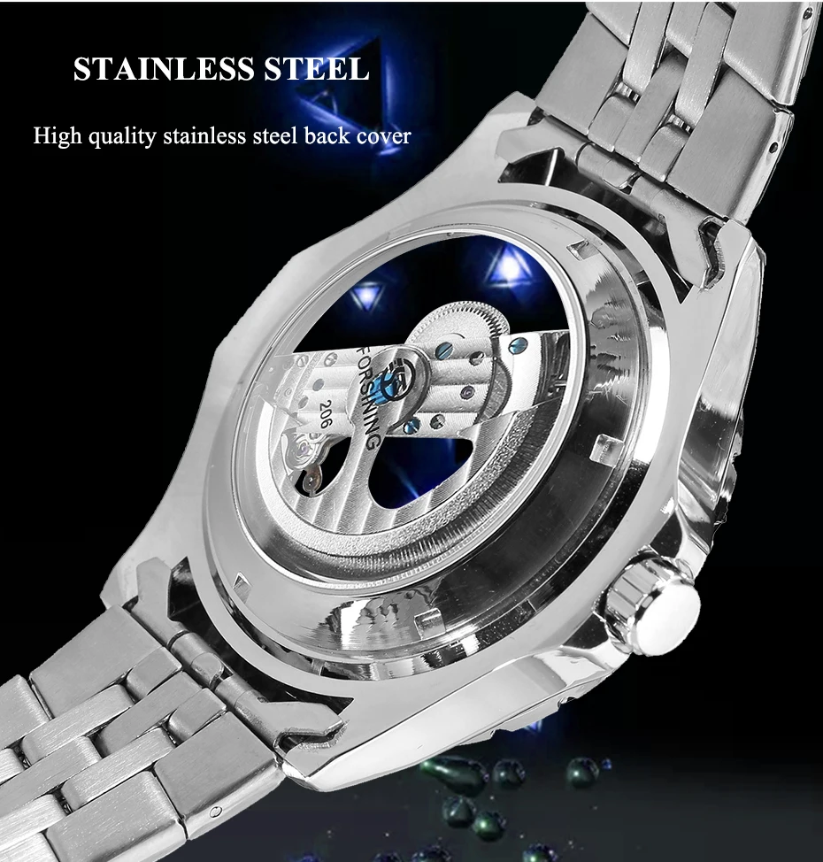 New Fashion FORSINING Men Automatic Mechanical Watch Transparent Steampunk Skeleton Clock Bridge Self Winding Waterproof Watches
