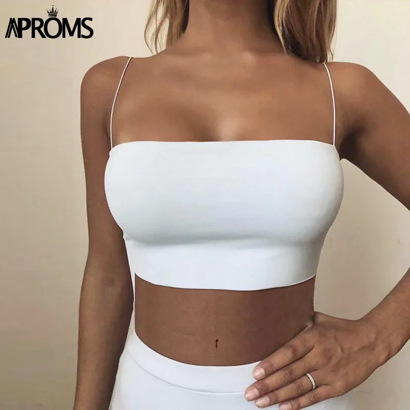 Aproms Sexy Square Neck Basic Camis Women Summer Solid Color Cropped Tank Tops Cool Girls Streetwear Thin Strap Elastic Crop Top