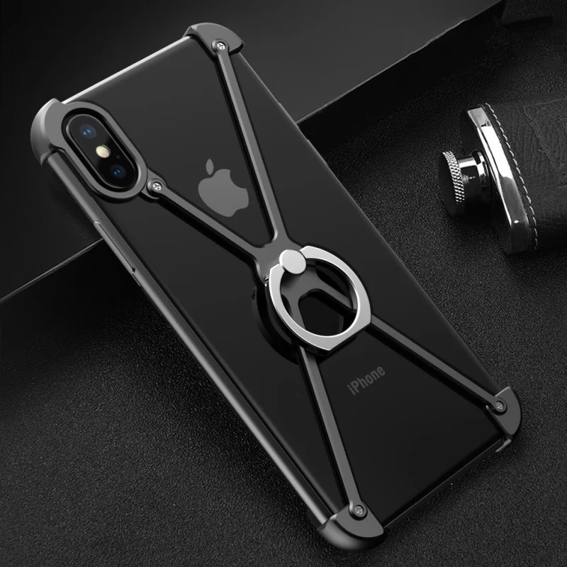 Роскошный Алюминиевый металлический бампер чехол для Apple iPhone XS/X тонкий противоударный палец кольцо держатель чехол для iPhone X XS бампер