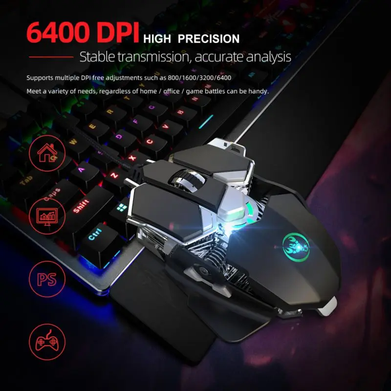 Классная USB игровая мышь 6400 dpi программируемая с 9 клавишами цветная светодиодный эргономичная проводная мышь