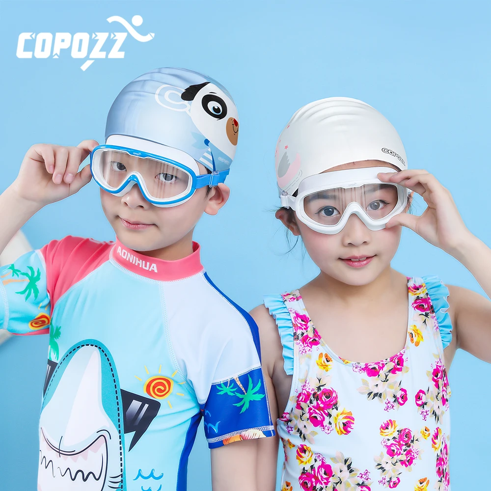 COPOZZ Large Swimming Cap Pool Giraffe Swan Cute Pattern Child Kids Badmuts Waterproof Protect Ears Long Hair Sports Swim Hat