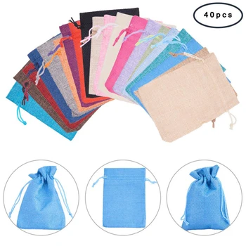 

40PC NATURAL LINEN BURLAP JUTE Drawstring Pouch Gift Bags Wedding Favor Sack