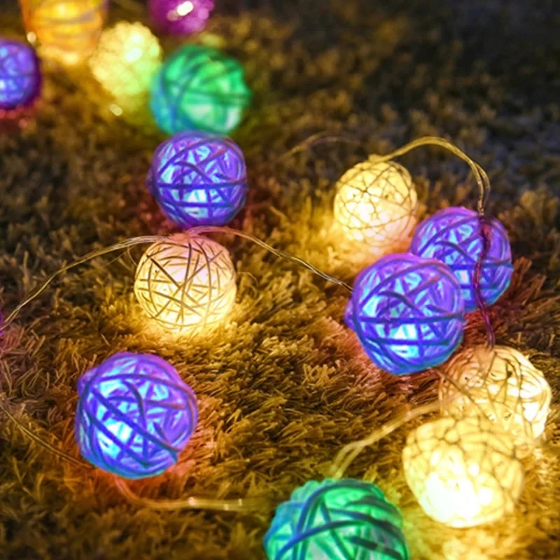 2.5m 20led Battery Powered Led Rattan Ball String Lights Decorative