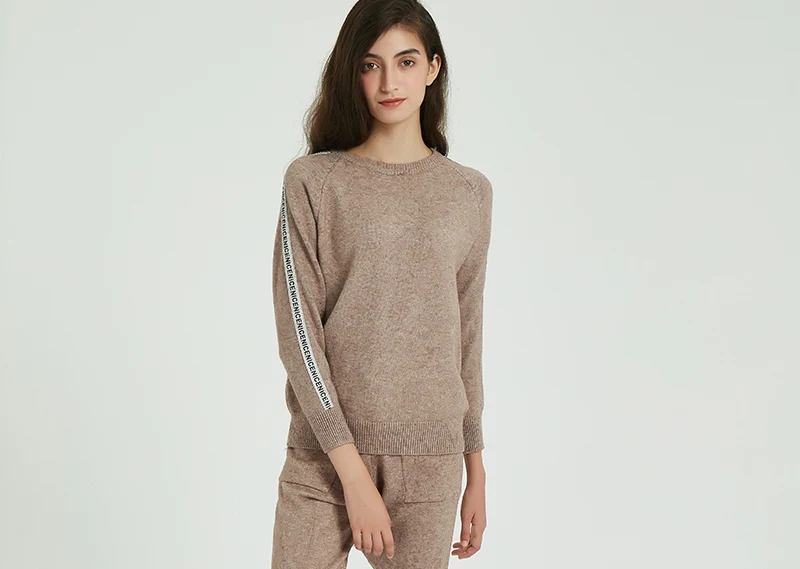 Wixra, женский свитер, костюм и комплекты, с круглым вырезом, с буквенным принтом, свитера+ длинные брюки с карманами, 2 предмета, одноцветные повседневные комплекты, Осень-зима