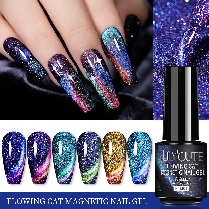 LILYCUTE 7ml Flowing Cat Magnetic Gel Polish Semi Permanent Glitter Nail Soak Off UV Art Varnish | Красота и здоровье