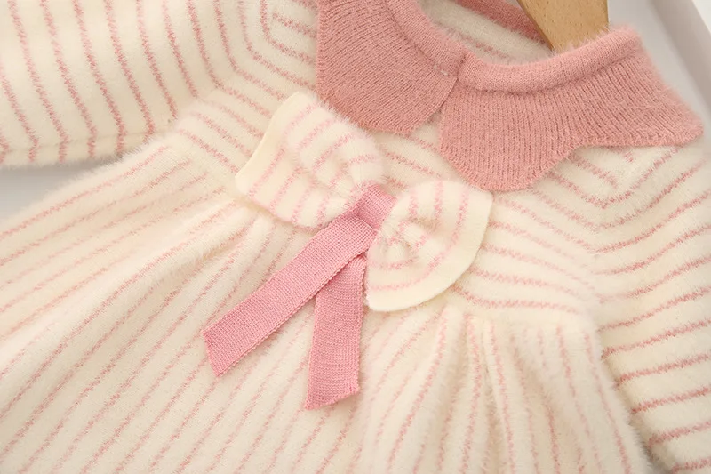 Детский свитер; осенне-зимний свитер для маленьких девочек; юбка в полоску с бантом