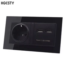 Европейская стандартная настенная кристальная стеклянная панель, розетка с заземлением и двойным usb-портом для зарядки, настенная розетка 146 мм* 86 мм