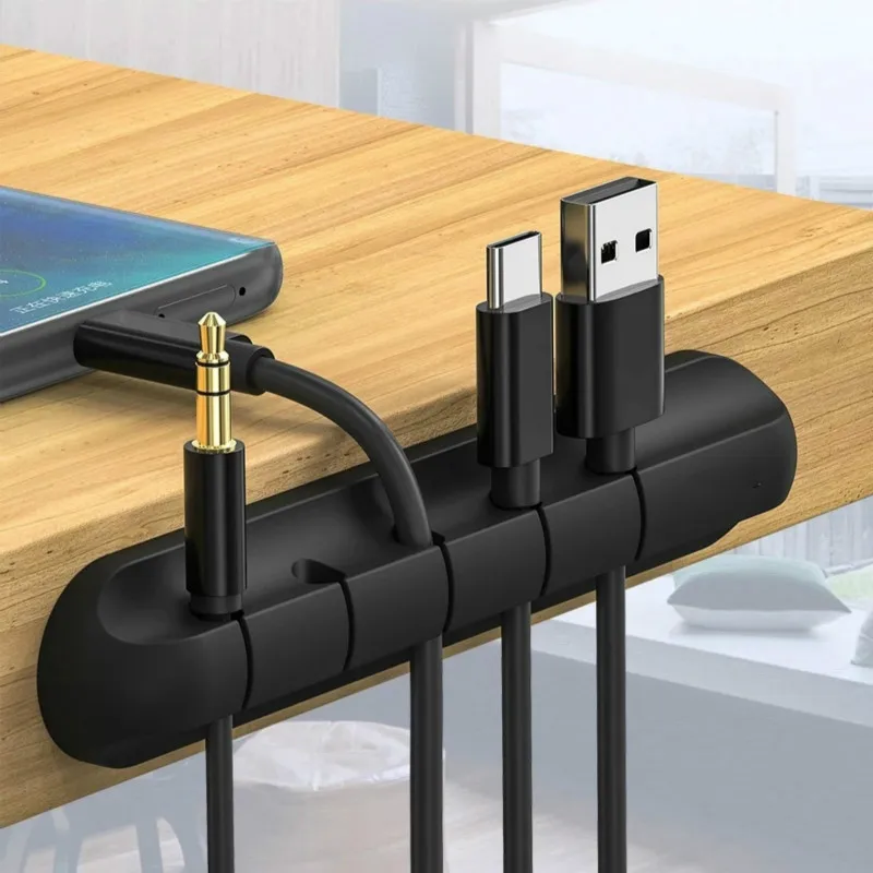 Organizador de Cables de silicona, soporte Flexible para cables USB, Clips de gestión para ratón, teclado, auriculares