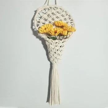 

Hotel Tapestry Hand Woven Garden Fresh Plant Pocket Flower Net Bag Home Decor Macrame Balcony Hanging Basket Wall Art DIY