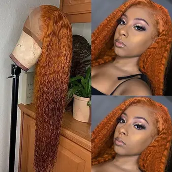 

180 Density Orange Lace Front Wig Curly Colored Human Hair Wigs For Black Women Wig Honey Blonde Brazilian Remy Bleached Knots